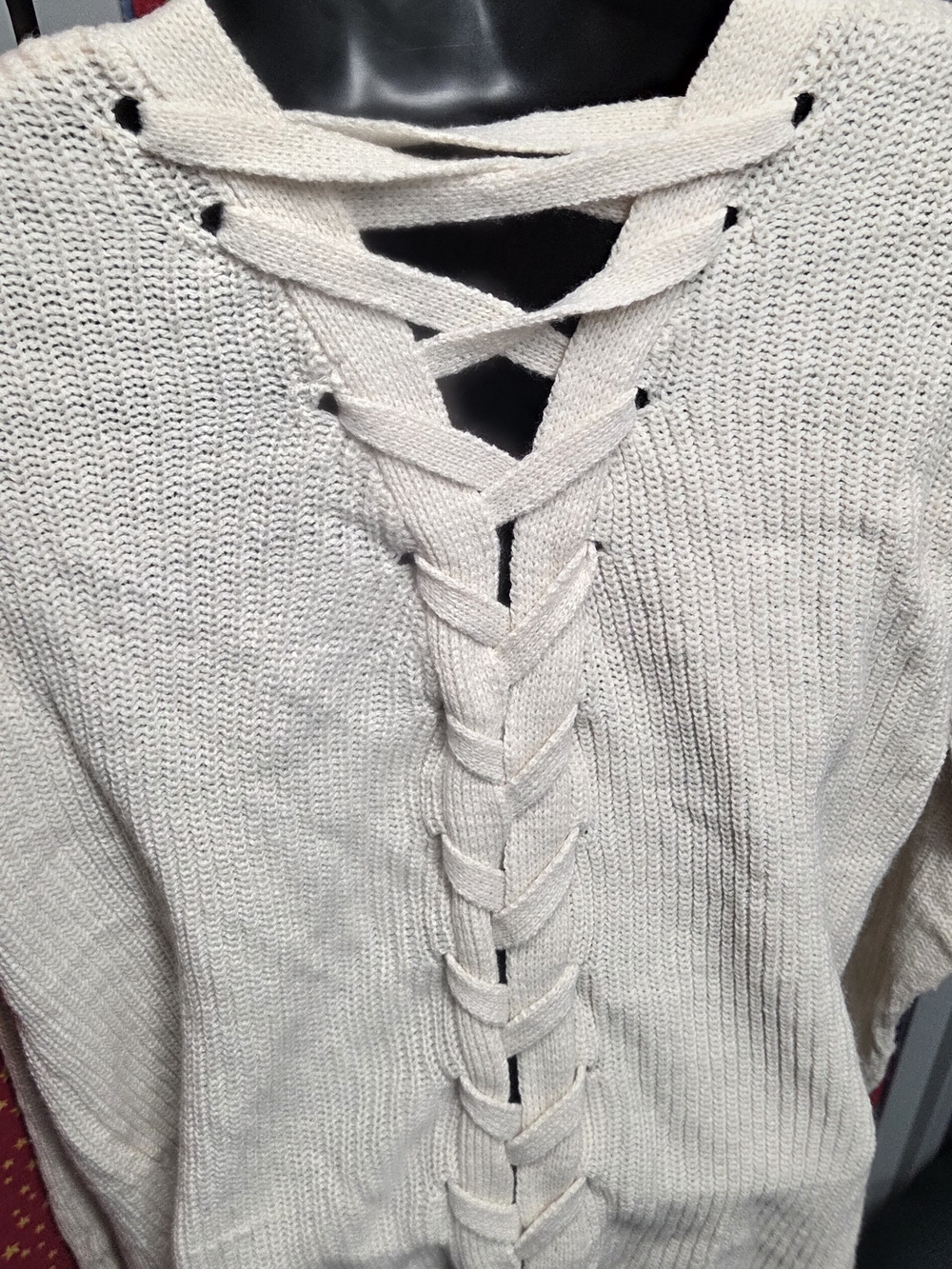 **Chesley Cream Lace-Up Ribbed Knit Top** - Picture 4 of 6